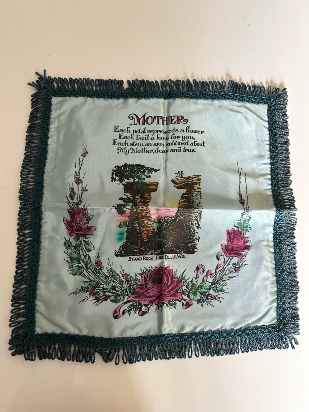 Vintage Wisconsin Dells Stand Rock Mother Poem Satin Pillow Cover